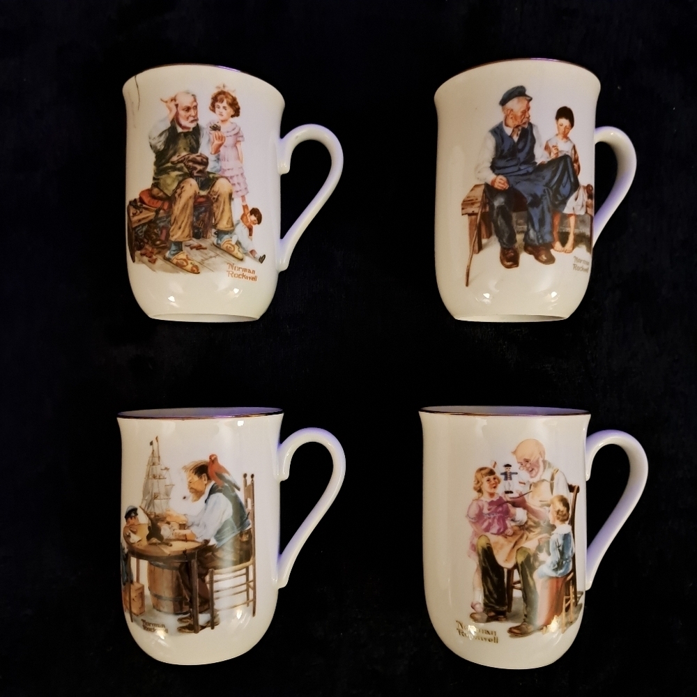 Set of 4 Vintage Norman Rockwell Art Mugs